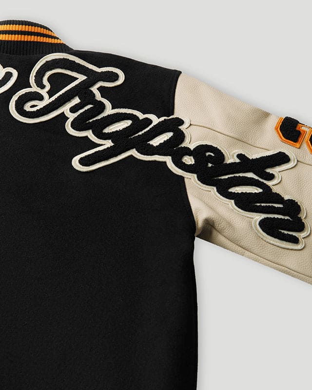 Geedup x Trapstar Letterman Jacket Black/Cream/Orange - Image 10