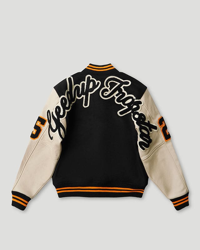Geedup x Trapstar Letterman Jacket Black/Cream/Orange - Image 2