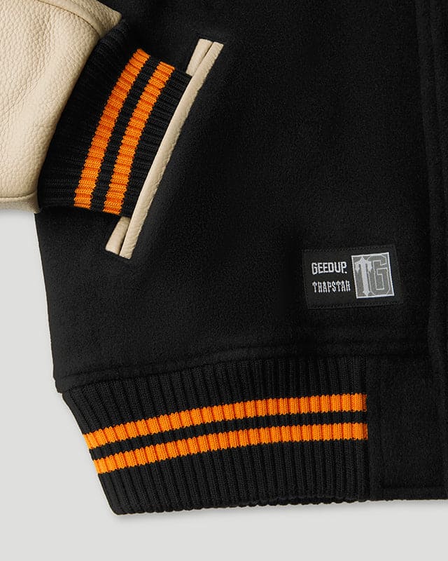 Geedup x Trapstar Letterman Jacket Black/Cream/Orange - Image 5