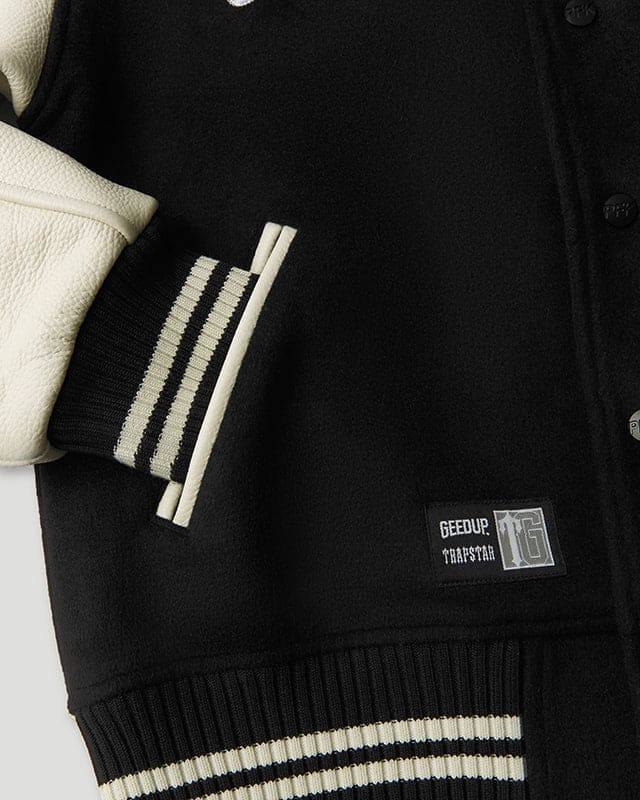 Geedup x Trapstar Letterman Jacket Black/White/Grey - Image 5