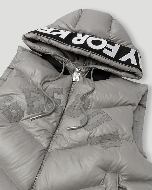 PFK Hooded Duck Down Vest Grey - Image 3